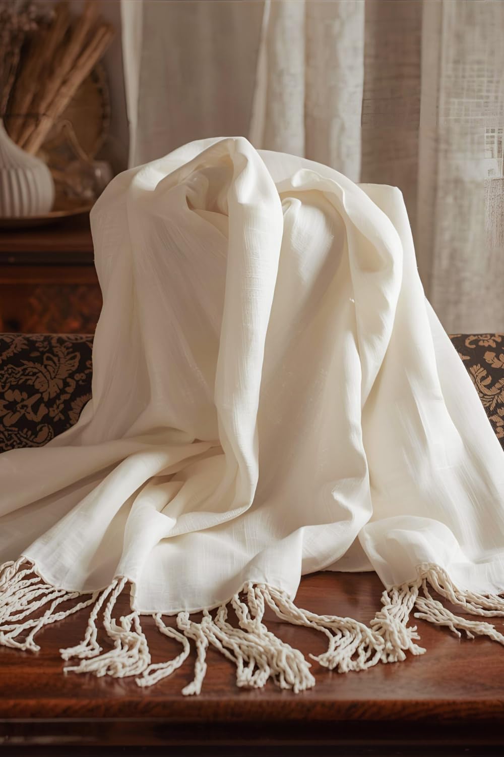 FM Trends Stylish Plain Scarf for Women & Girls | Solid Color Stole, Dupatta, Shawl | Elegant Ladies Accessory (white, 1.8 meters)