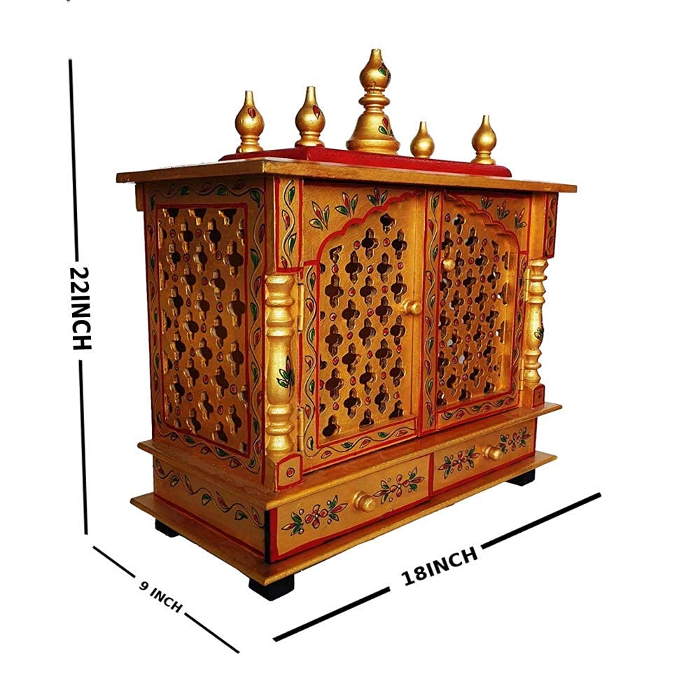 Wood To Cart Beautiful Wooden Temple/Pooja Mandir for Home and Office/Wall Mounted Temple/Puja Stand(Multicolor - 18x9x22 inches)