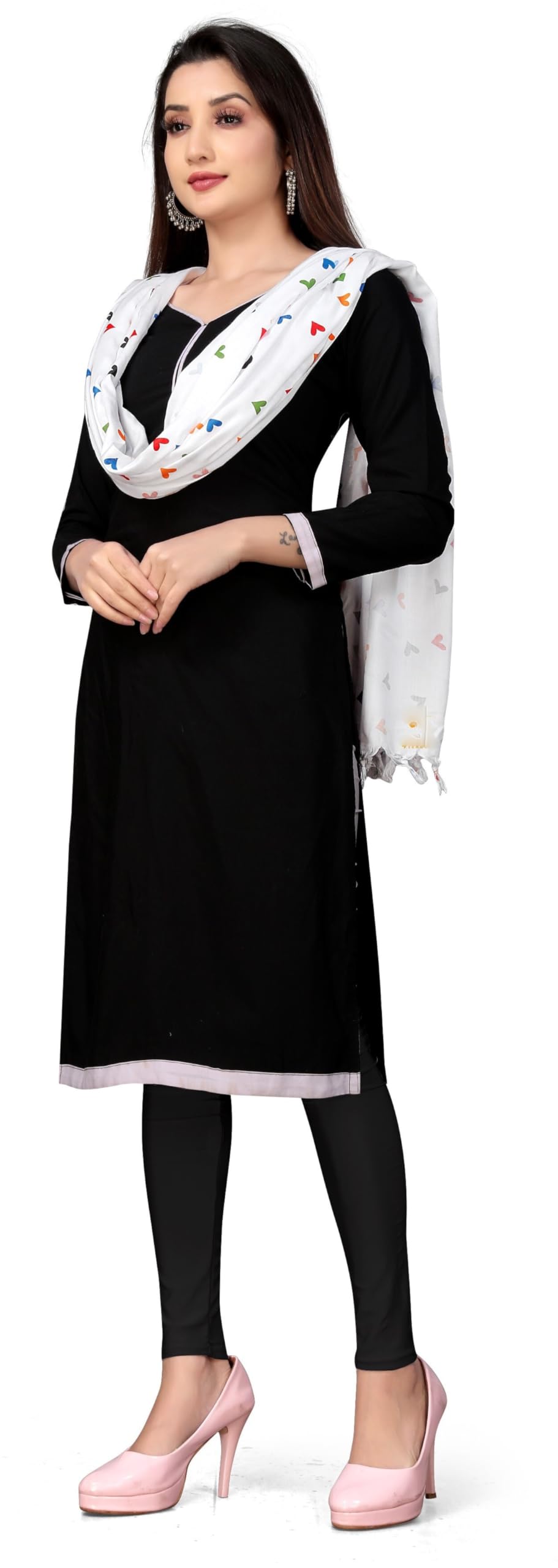 Sclout Female Cotton Breathable Sun Protection Scarf Dupatta Usable For Vehicle Driver | White Printed Design Stoles | Universal Size | For Girl & Women | Light Weight (Stole - Heart)
