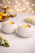 CARTZEYE T-Light Candle Holder | Decorative Tea Light Candle Stand for Home Decor, Living Room, Bedroom & Table Decoration | Modern Round Dot Design Candle Holder (2, White)