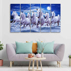 VIBECRAFTS Seven Running Horses in Water Canvas Wall Painting For Home|Office|Living Room|Gift (PTVC5Pcs4_8741)