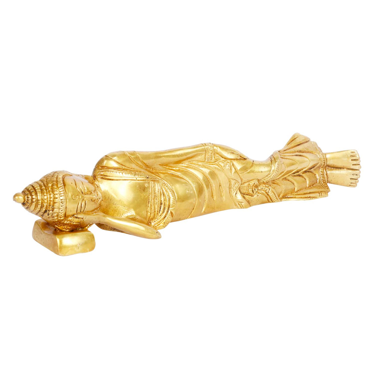 ARTVARKO Brass Sleeping Buddha Idol Resting Tibetan Budddhism Handcrafted Statue for Table Shelf Home Decor Murti Gift Living Room 10 Inch