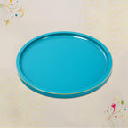 CRAFTSLANE Round Decorative Tray 11 x 11 inch High Gloss with Gold Trim | Wooden Serving & Counter Tray for Keys & Home Decor (Turquoise Blue)