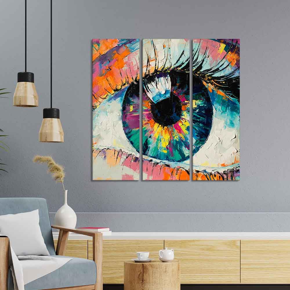 VIBECRAFTS Homcraft Abstract Art Eye 3 Pieces Canvas Wall Painting Fitted With Wooden Frame For Home | Office | Living Room | Gifts (PTVC3Pcs1_9528)