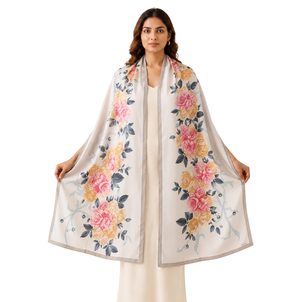 Pick Ur Needs Summer Silk Floral Printed Scarf for Womens & Girls Elegant Neck, Head & Shoulder Wrap Soft Lightweight Fashion Stole