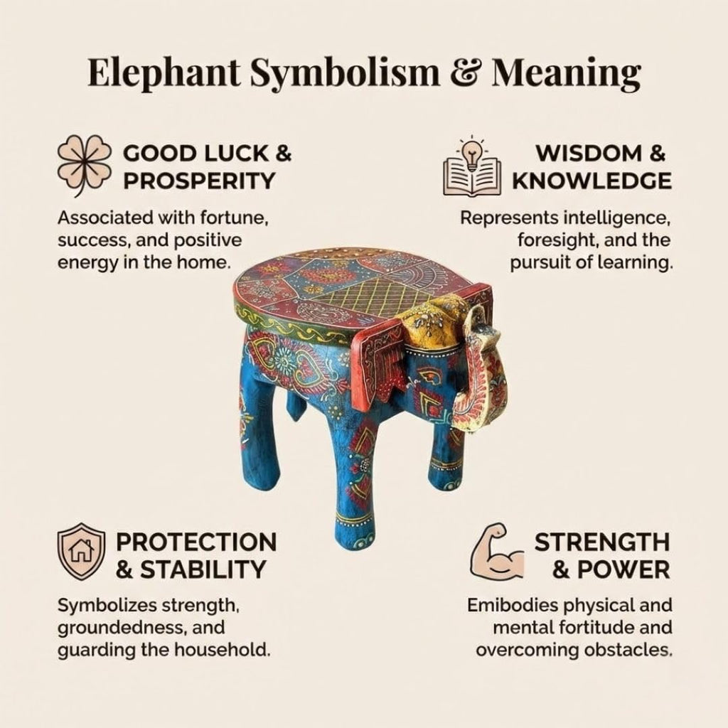 ATRANGI STUDIO Blue Handpainted Wooden Elephant Stool Cum Showpiece | Mango Wood Traditional Multipurpose Stool for Living Room Decor & Mandir | Perfect for Plant Stand | 8x8x10 inch