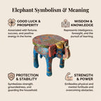 ATRANGI STUDIO Blue Handpainted Wooden Elephant Stool Cum Showpiece | Mango Wood Traditional Multipurpose Stool for Living Room Decor & Mandir | Perfect for Plant Stand | 8x8x10 inch