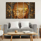 VIBECRAFTS Gautam Buddha with Serene Smile Wall Painting Set of Five Pieces For Home|Office|Living Room|Gift (PTVC5Pcs4_8682)