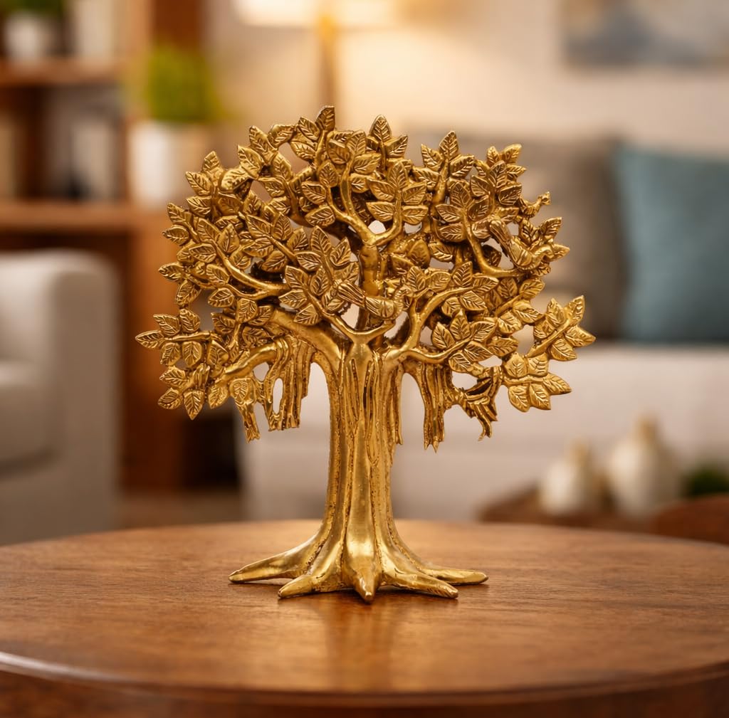 ARTVARKO Brass Kalpavriksha Tree Wall Hanging | Table Decor Tree of Life Sucess Birds Sitting on Tree's Branch Showpiec for Home Office Gift 9.5 Inch