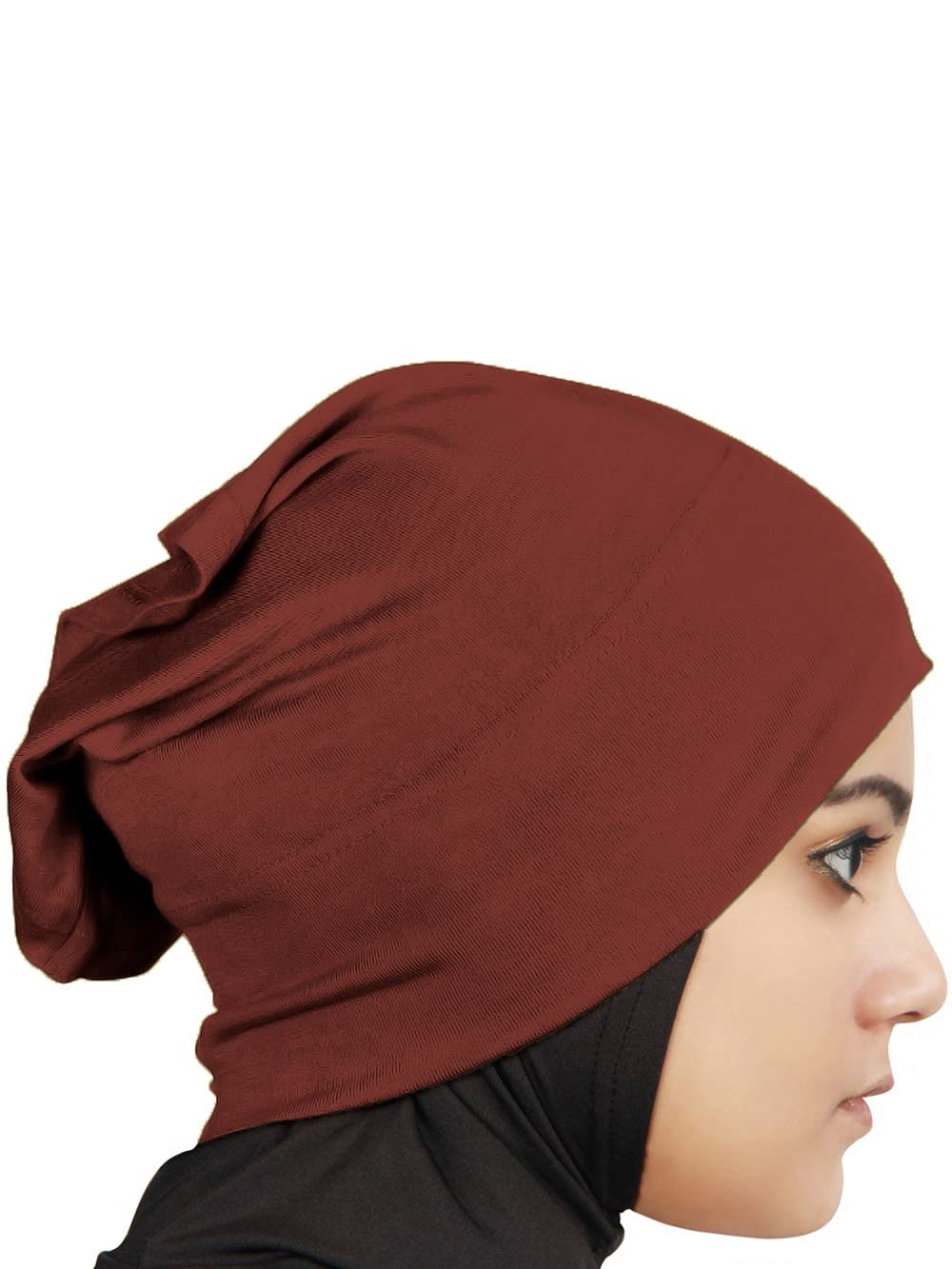 MyBatua Women's 2-Piece Al-Amira Hijab with Under Scarf/Cap/Bonnet in Soft Viscose Jersey, Ready to Wear HJ-129 (Rust Red)