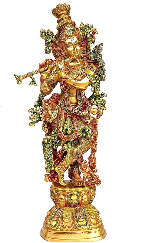 SVARUP Brass Krishna Murti Multicolor Height 29 Inch