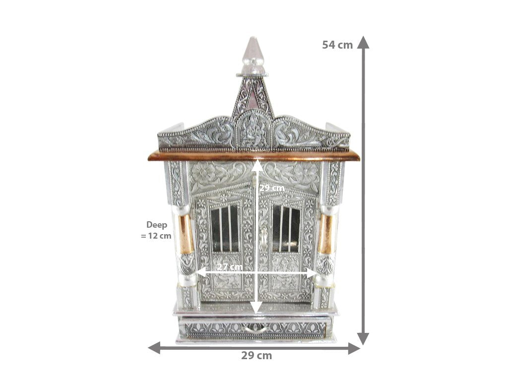 GoldGiftIdeas Pooja Mandir for Home Temple, Pooja Mandir Wall Hanging, Handcrafted Wooden Temple with Aluminium and Copper Plating, Temple for Home (12 x 6 x 23 Inch)