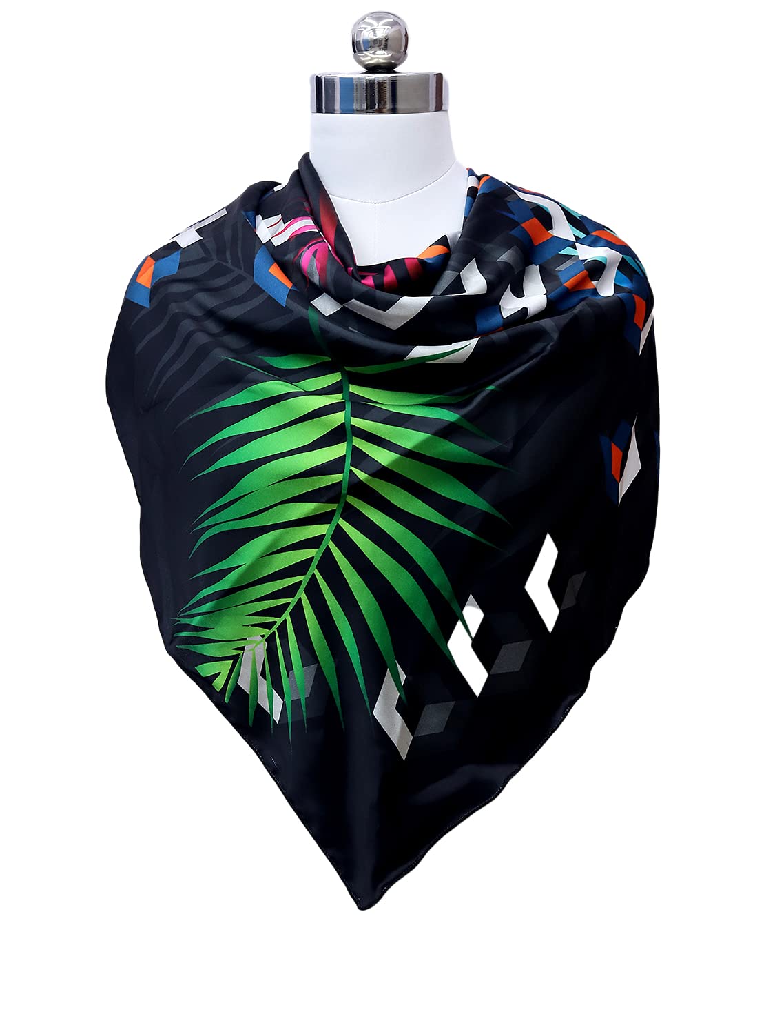 leeza store Women's Premium Silk Scarf For Women | Midnight Navy Blue | 40X40 Square Scarf | Vibrant Modern Fusion Print | Soft Lightweight Neck Wrap, Hair Scarf, Stole & Head Scarf