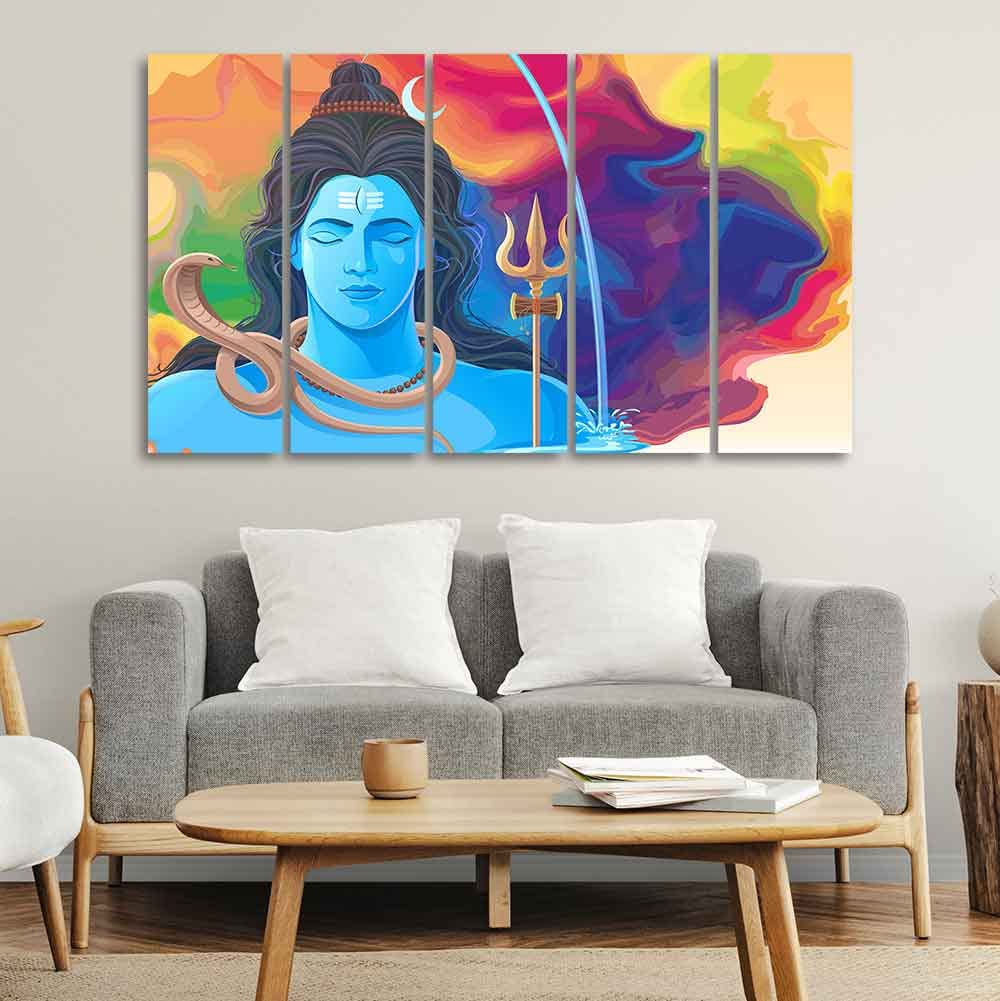 VIBECRAFTS Abstract Art Shiva Wall Painting Set of Five For Home|Office|Living Room|Gift (PTVC5Pcs4_8667)
