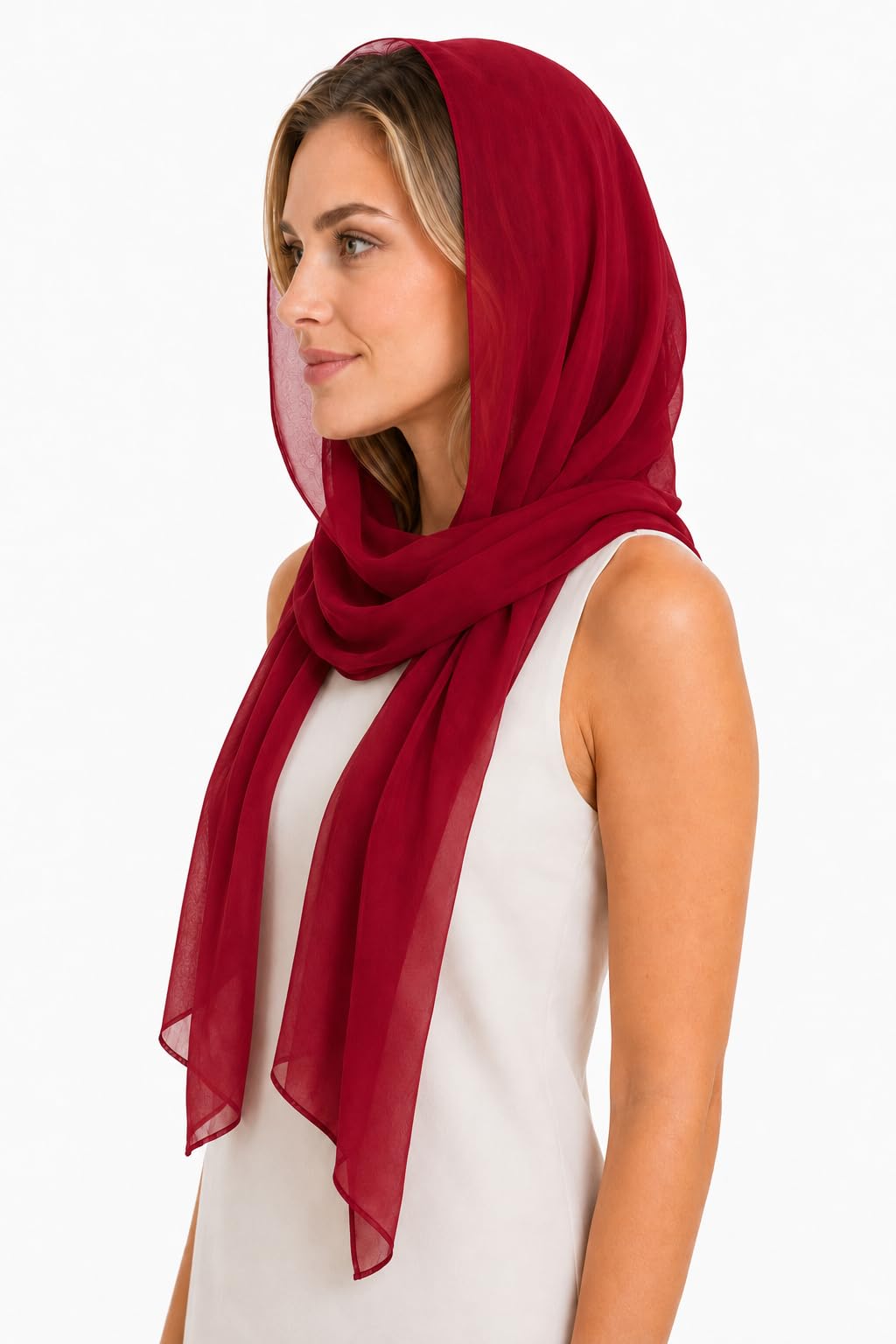 YOUR SMILE for Women Lightweight Breathable Solid Color Soft Chiffon Long Fashion Scarves Sun-proof Shawls Wrap, Wine Red, 27''x70''