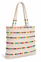OLL OO LA LA BEAUTY Macrame tote Bag | Tote bags | Boho Shoulder Bag for Women | Crochet Bag | Boho bag for Beach, Casual & Travel Handbag (off-white - multicolor beads)