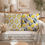 STITCHNEST Set of 2 Jute Cushion Covers – 16x16 Inches – Yellow & Grey Ikat-Inspired Geometric Print – Vibrant Cushion Covers for Sofa, Couch & Living Room | Perfect for Home Decor