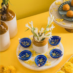 ATRANGI STUDIO Tulip Blue Pottery Diya - Set of 10 | Handcrafted Decorative Oil Lamps | Colourful diyas for puja Rituals, Festive Decoration | Perfect for Rangoli, Traditional Lighting (Blue)