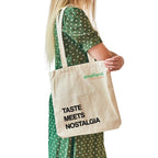 Amalfarm Cotton Canvas Tote Bag – 12x16x2 inch | Eco-Friendly Reusable Shopping Bag with Handle | “Taste Meets Nostalgia” Print | Sturdy & Lightweight for Daily Use, Grocery, Books & More