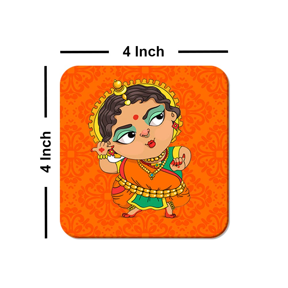 Artvibes Printed MDF Wooden Coasters for Home and Kitchen | Dining Table Decor | Square Coasters | Kitchen Decorative Items | Table Decoration | Home Decor (Set of 6 | 4x4 Inch)(Cartoons) TC_2011