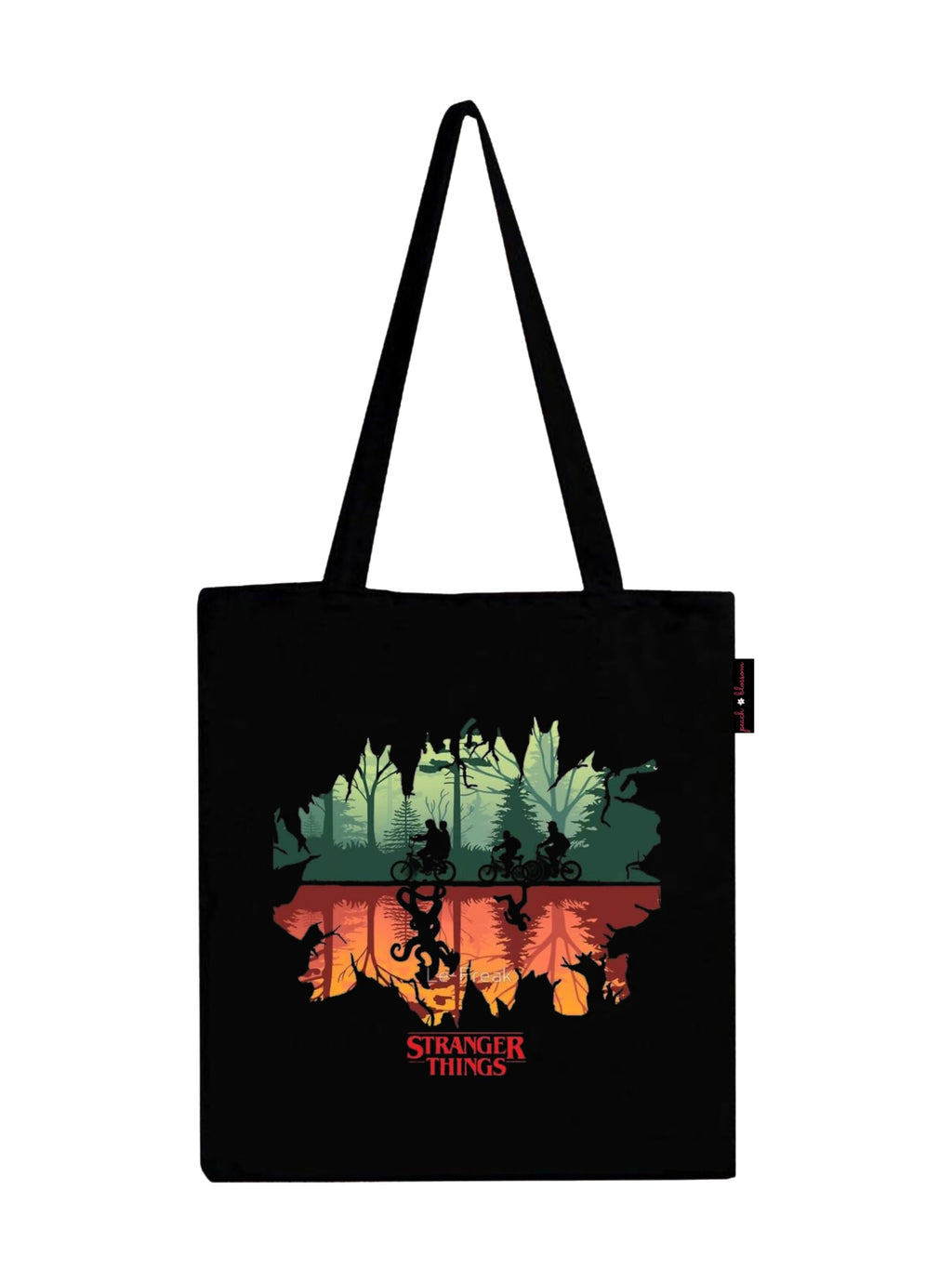Peach Blossom Printed Cotton Zipper Tote Bags | CBAG - BLK-STRANGER
