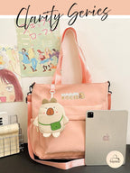 Clarity Series Capybara Tote Bag - Large Kawaii Shoulder Bag for Women, Multi-Pocket Aesthetic Handbag with Cute Plush Charm & Side Pockets- Ideal for Picnic, Travel, and College. (Hopeful Pink)