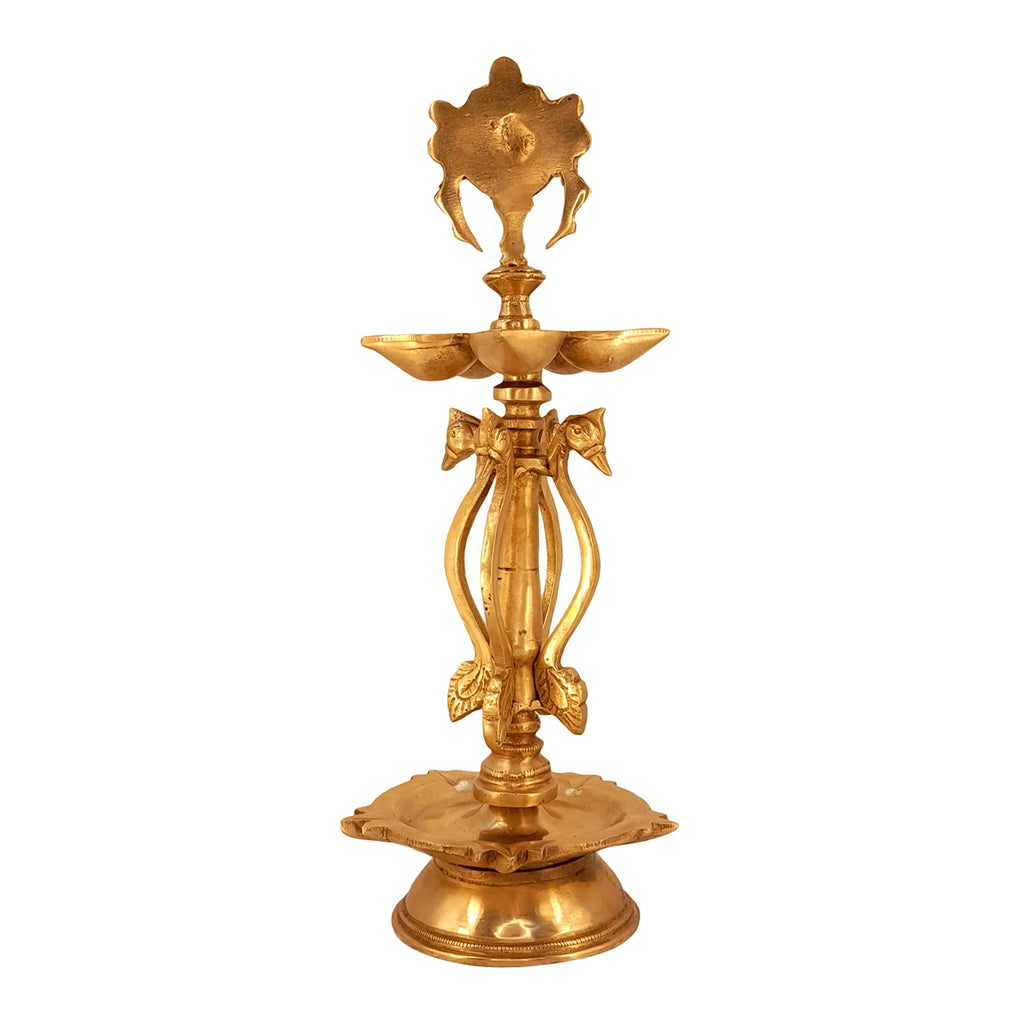 SVARUP 14 Inch Gold Color Brass Multi-Slot Chakra Diya: for Temple Aarti, Camphor Burn & Table Mandir. Handheld.