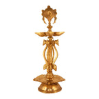 SVARUP 14 Inch Gold Color Brass Multi-Slot Chakra Diya: for Temple Aarti, Camphor Burn & Table Mandir. Handheld.