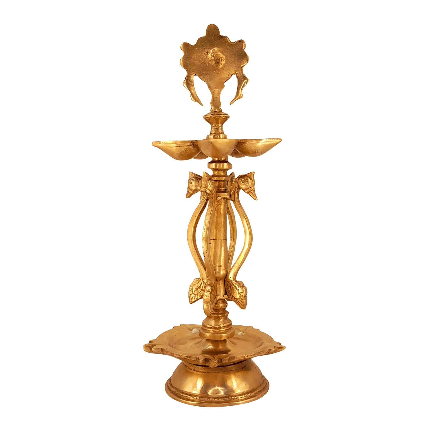 SVARUP 14 Inch Gold Color Brass Multi-Slot Chakra Diya: for Temple Aarti, Camphor Burn & Table Mandir. Handheld.