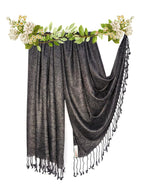 Chandwasia Crinkle Textured Fashion Scarf Shawl Wrap | For Travel Party Neck Styling And Daily Outings| Soft Lightweight Fabric Fringed Wrinkled Texture Long Stole Accessory For Women - Charcoal Black