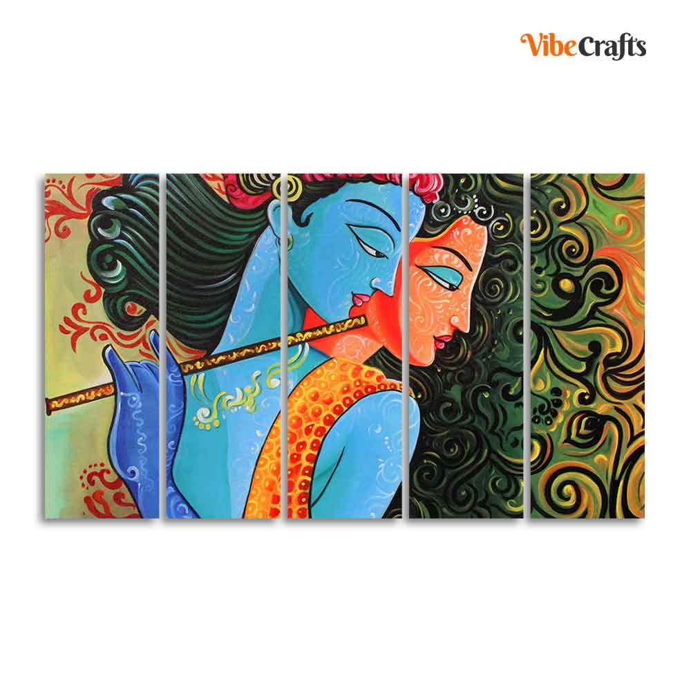 VIBECRAFTS Divine Radha Krishna Canvas Wall Painting Set of Five Pieces For Home|Office|Living Room|Gift (PTVC5Pcs4_8694)