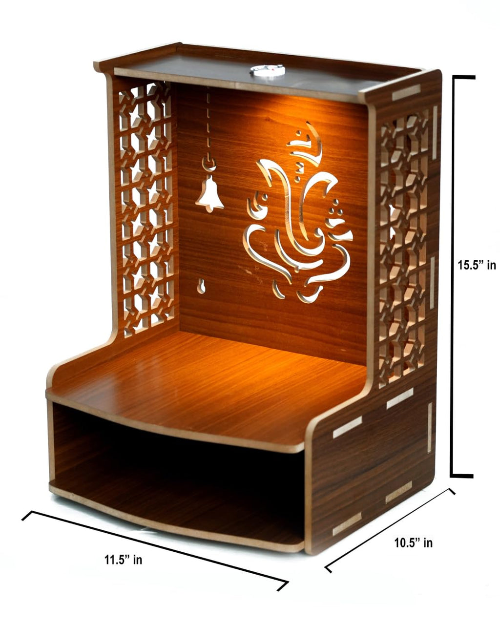 PIXELCRAFTS Folding Wooden wall Mounted Temple/mandir for Home and Office(Size – H 15.5X L 11.5 x W 10.5 inch) (BROWN2)