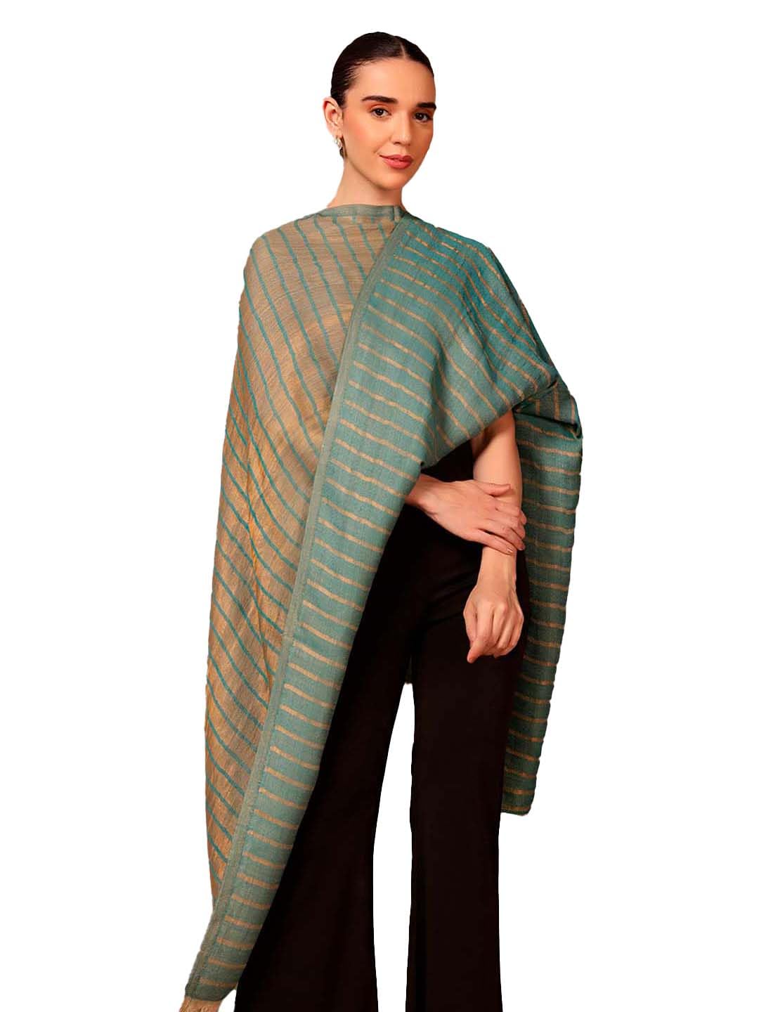 Pashmoda Women Golden Mirage Reversible Zari Moonlight Fine Wool Stole (Size : 28x80in, 71X203cm) ZSST05