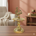 Kridaykraft Metal Peacock Diya Samai Oil Lamp, Gold Finish, Traditional Indian Decor, 19 cm Height, 270 gm, Handcrafted Design