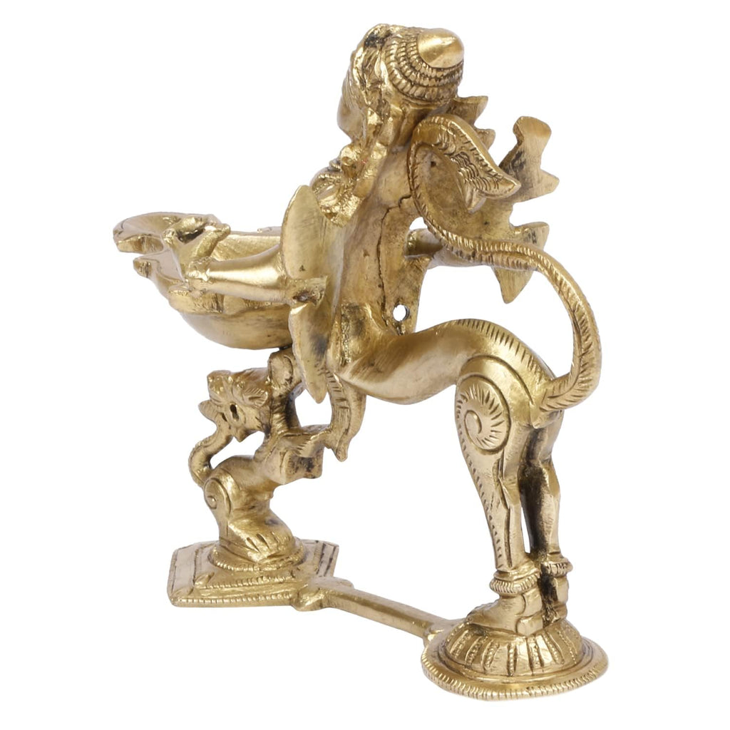 SVARUP 5.5 Inch Gold Color Brass Garuda Aarti Deepak with Handle: Can be Used as Camphor Burner, Hand Held Arti Diya for Puja