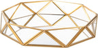 ARTINCO Gold Clear Glass Mirror Make up Vanity Tray Jewelry Organizer Cosmetic Display, Geometric Shape Perfume Display Decorative Tray for Home Decor Dresser Countertop 7.5 x 2 Inch Small