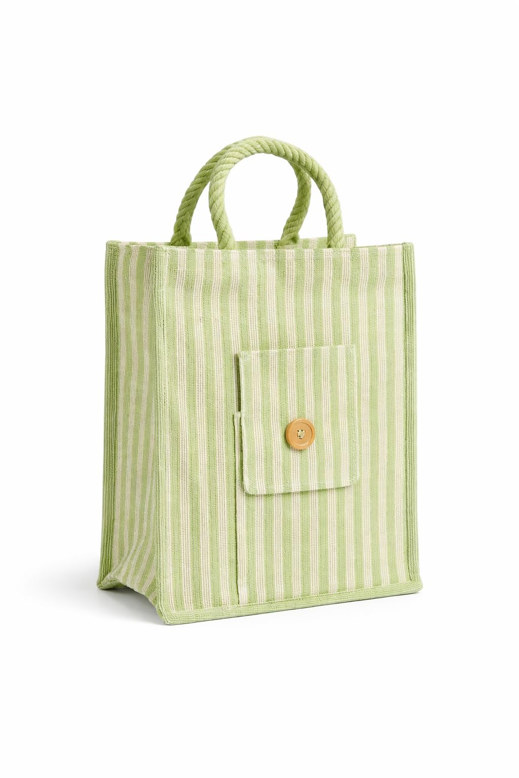 HOMELEE AESTHETICK Eco Friendly Green Striped Jute Tote Bag for Women | Reusable Shopping Handbag with Front Pocket & Rope Handles | Cotton Jute Lunch, Office & Grocery Bag
