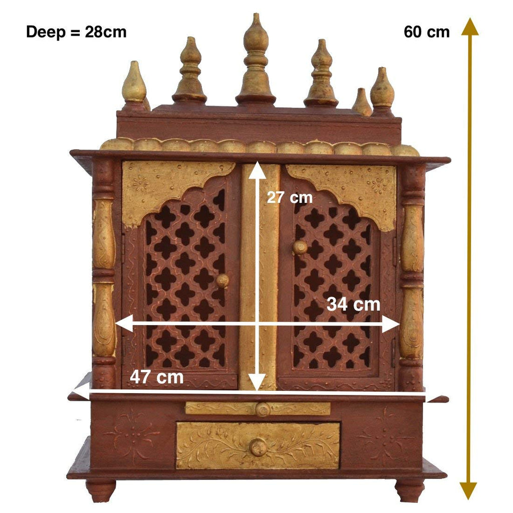 Jodhpur Handicrafts Wood Temple with Light (Multi_11.8 Inch X 17.7 Inch X 23.6 Inch)