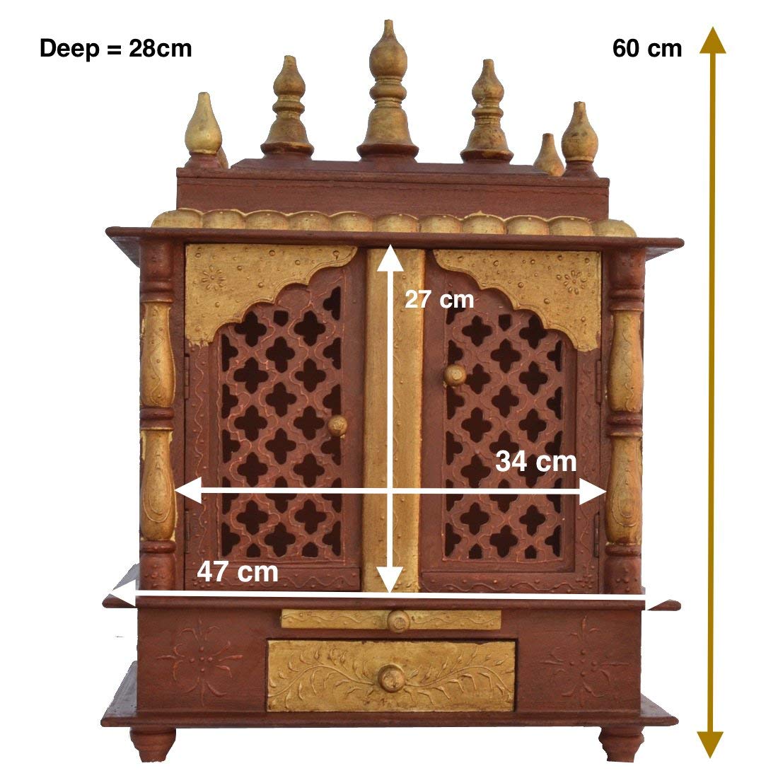 Jodhpur Handicrafts Wood Temple with Light (Multi_11.8 Inch X 17.7 Inch X 23.6 Inch)