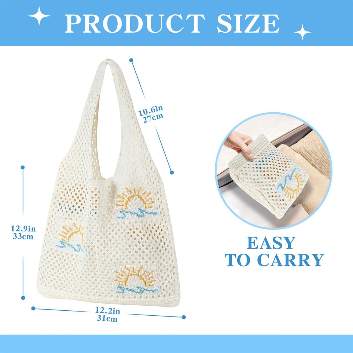 Crochet Bag For Women Stylish, Tote Bag For College Girls, Beach Bag For Women Stylish, Cotton Tote Bag For Woman, Crochet Bags, Cloth Bag For Woman, Ivory White Sunrise Sun Hook Handmade Beach Tote