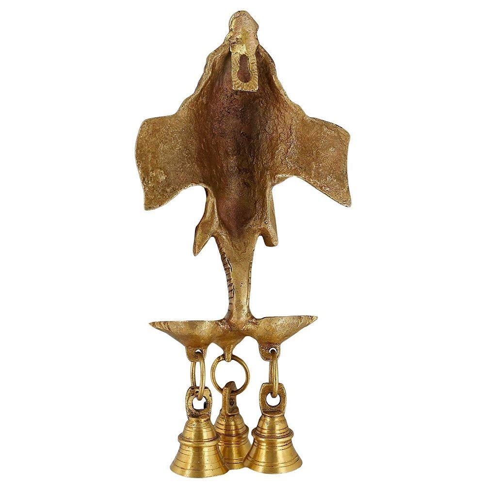 ARTVARKO™ Brass Ganesha Wall Hanging Diya with Bells Puja Idol Oil Lamp 9.5 Inch Antique Style Ganesh Home Décor Deepak for Mandir Temple Gift