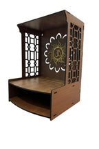 WIZZARTPRINTS Beautiful Wooden Pooja Stand for Home Mandir with LED Spot Light | Wall Mounted Temple for Home and Office | Compact Wooden Puja Mandir Desing 1