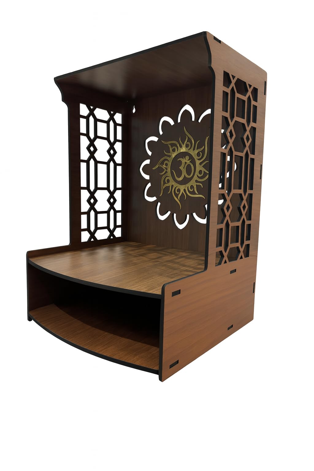 WIZZARTPRINTS Beautiful Wooden Pooja Stand for Home Mandir with LED Spot Light | Wall Mounted Temple for Home and Office | Compact Wooden Puja Mandir Desing 1