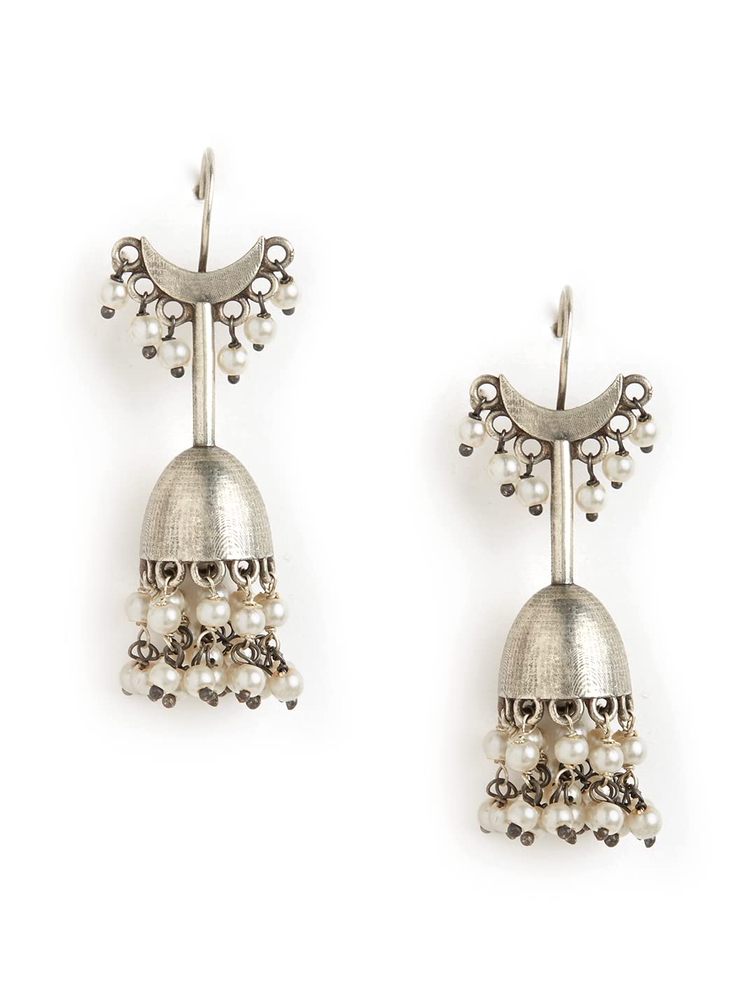 Binni s Wardrobe Silver-Toned Contemporary Jhumkas Earrings, Copper Alloy, Artificial Beads - Womens