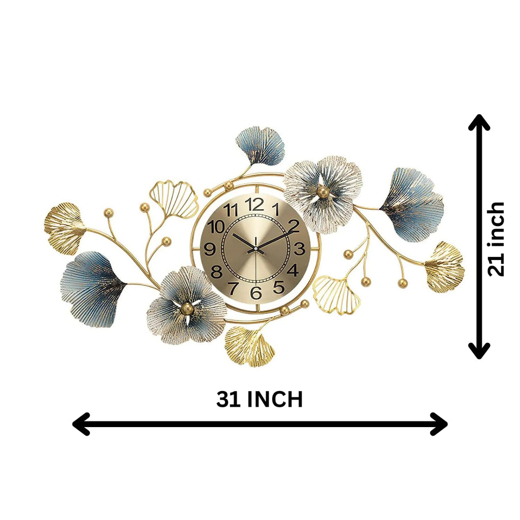 PREMIUM DECOR HUB Analog Metal Wall Clock- For Home Decor This Handcrafted Wall Clock , With Silent Clock No More Tick-Tock Quartz Mechanism, 70 Cm, Golden, Blue