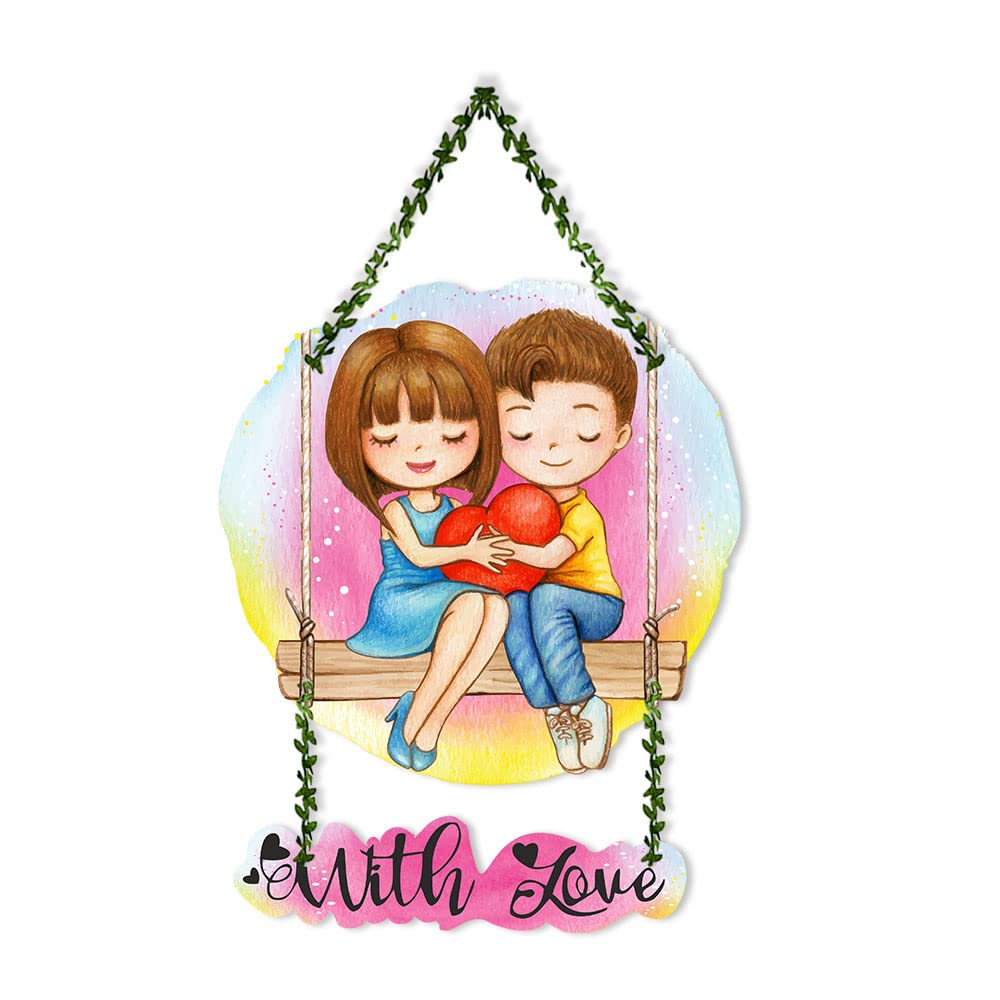 Artvibes Cute Couple Wall Hanging For Home Decor | Couple Gifts | Valentine Decor Items For Girlfriend Boyfriend Husband Wife | Living Room Decoration (Wh_8303N) - Engineered Wood