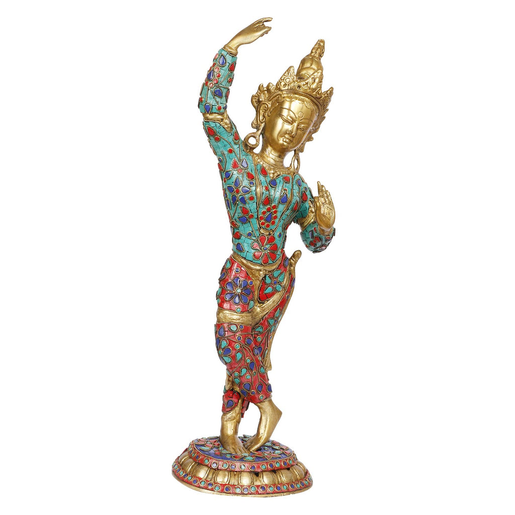 ARTVARKO 20 Inches Large Goddess Tara Brass Standing Statue Tara Statue for Health Happiness Wealth | Dancing Idol Home Décor Sculpture