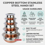 GlamourShop Stainless Steel Copper Base Serving Bowls Handi Set of 5 Pieces, Handi Set with Serving Bowl Set/Cookware Set/Sauce Pot and Handis (5, Chopper)