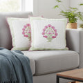 HOMEMONDE Set Of 2 Soft Cushion Cover 16 X 16 Inches - Floral Hand Block Print Premium Cotton Square Pillow Case Living Room Decoration, Pink, 300 TC