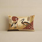STITCHNEST Satin Cushion Covers Cranes with Tribal Botanical Motifs in Earthy Tones, 12x18 Inch, Pack of 2 for Sofa, Living Room or Boho Minimalist Interiors